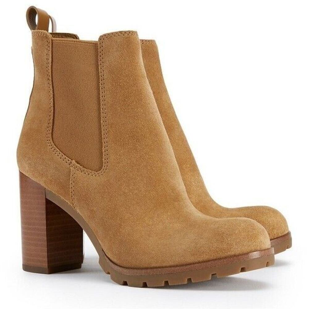 Womens Tory Burch Tan Brown Suede Stafford Chelsea Ankle Boots 8.5